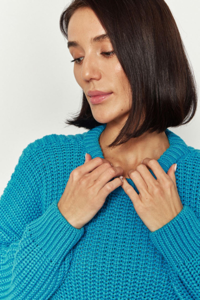 Свитер крупной вязки из хлопка (one size, бирюзовый) 2679